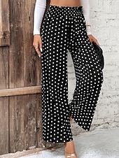 abordables pierna ancha y cintura alta-Mujer Fresco Chinos Vacaciones Ropa de calle Casual Longitud total Media cintura A Lunares Bolsillo Cintura elástica Estampado Confortable Comodidad Elástico Exterior Calle Negro Verano Primavera