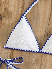 tanie Zestawy bikini-Kobiece bikini dwuczęściowy strój kąpielowy z fiszbiną z wiązaniem z boku smukły bez pleców na wakacje plażowe w jednolitym kolorze z dekoltem halter bezrękawnik