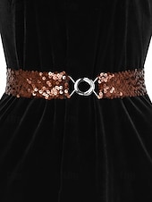 baratos Dia de São Patricio-Cinto feminino de lantejoulas, em poliéster elástico, disponível em várias cores, perfeito para o Dia de São Patrício, carnaval e uso diário.