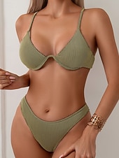 abordables Conjuntos de bikini-Mujer Bañadores Bikini 2 piezas Bermudas Traje de baño Espalda al Aire Vacaciones Ropa de playa Color sólido Escote en U Sin Mangas Trajes de baño