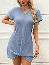 cheap Beach Dresses-Women's Swimwear Cover Up Swim Dress Swimsuit Knitted Vacation Beach Wear Solid Color V Neck Short Sleeves Bathing Suits