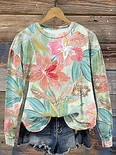 رخيصةأون هودي مزهر-نسائي كنزة صوفية ورد الرسم كاجوال كم طويل رقبة عالية مدورة قمصان عادية فضفاض شارع مناسب للبس اليومي وردي بلاشيهغ أرجواني أخضر الربيع الشتاء