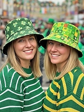 abordables Accesorios-Sombrero de pescador de poliéster para mujer, con trébol y duende del Día de San Patricio, varios patrones, perfecto para el Día de San Patricio y para uso diario.