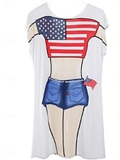 billiga Strandklänningar-Kvinnors Baddräktsklänning Semester Strandkläder Grafisk Flagga Rund Hals Lång Ärmar Baddräkter