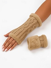 billige Damehansker-Strikkede fingerløse hansker til dame med fleecefôr for varme, tilgjengelig i flere farger, perfekt for vinter- og fritidsbruk