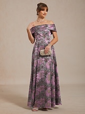 abordables Robe Fleurie-Femmes Robe maxi Robe ajustée et évasée Robe à épaules dénudées Élégant Soirée Jacquard Métallique Coupe régulière Fleuri Sans manches Épaules Dénudées Violet