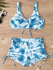 お買い得  ビキニセット-ウィメンズビキニ 2ピース水着 レオパード ショーツ スリム バックレス バケーション ビーチウェア カモ Vネック ノースリーブ 水着