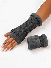 billige Damehansker-Strikkede fingerløse hansker til dame med fleecefôr for varme, tilgjengelig i flere farger, perfekt for vinter- og fritidsbruk