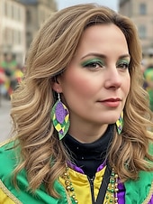 economico Accessori-WooHoo Orecchini di pelle da donna per Mardi Gras – Colorati luccicanti regolabili con design multi-stile – Perfetti per Carnevale e accessori per costumi da ballo mascherato