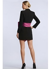 cheap Blazers &amp; Vests-Women's Blazer Jacket Sheath Daily Cocktail Business Stretch Fabric Elegant Formal Long Sleeve Above Knee Notch lapel collar Single Breasted One-button Satin Bow