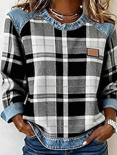 voordelige Strepen en Geometrische Hoodies-Dames Blouse Lapwerk Ruitjes Kleurenblok Elegant Vintage Stijlvol Lange mouw Strakke ronde hals Normale tops Dagelijks Feestdagen Uitgaan blauw Zwart Groen Rood / blauw Rose Roze Lente Herfst Winter