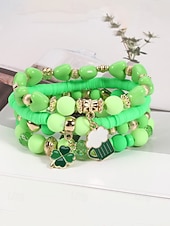 baratos Acessórios-Conjunto de pulseiras femininas para o Dia de São Patrício, pulseiras empilháveis de várias voltas com contas verdes, estilo trevo da sorte, materiais de liga metálica e cristais sintéticos, joias festivas irlandesas para mulheres.