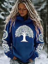 economico Top Viking-Per donna Felpa con cappuccio Stampato Grafico Geometrico Tribale Casual Manica Lunga Con Cappuccio Top Regolari Casuale Abbigliamento da sera Streetwear Blu Rosso violaceo Viola Verde Primavera