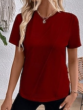abordables T-shirt uni-Femmes T-shirt Rayé Classique Occasionnel Manche Courte Col ras du cou Hauts Réguliers Quotidien Sortir Week-end Jaune Vin Vert Gris Été Printemps