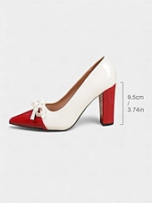 voordelige Pumps met blokhak-Dames tweekleurige groene en witte blokhak pumps - spitse neus met strikdetail, vintage chique stijl schoenen uit de jaren 50 voor werk, feestjes en dagelijkse outfits