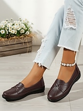 halpa Naisten mokkasiinit ja loaferit-Naisten siniset pehmeät penny loafers solmukehyksellä – Mukavat liukuvalot ajokengät toimistotyöhön rento kävely ja päivittäiseen käyttöön