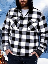 preiswerte Lässige Jacken-Herren Wintermantel Hemdjacke Fleecejacke Freizeitjacke Lässig Täglich Thermowarm Tasche Herbst Winter Karomuster Streetwear Täglich Mit Kapuze Regulär Blau Schwarz Weiß Rote Dunkelgrün Jacken
