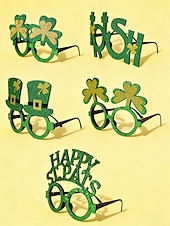  Women's St. Patrick's Day Costume Accessory Set (5 Pack) - Green Glitter Shamrock Glasses & Headbands, Festive Irish Party Accessories for Parade, Celebration & Holiday Events