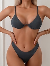 abordables Conjuntos de bikini-Mujer Bañadores Bikini 2 piezas Bermudas Traje de baño Espalda al Aire Vacaciones Ropa de playa Color sólido Escote en U Sin Mangas Trajes de baño