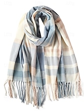 cheap Women's Scarves-Women's Faux Wool Polyester Scarf, Plaid Design, Multiple Colors, Perfect for Winter and Casual Wear