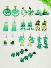 abordables Accessoires-Boucles d'oreilles trèfle en acrylique pour femmes, idéales pour la Saint-Patrick. Modèle léger à paillettes, plusieurs styles disponibles sur le thème du trèfle et de l'Irlande, parfaites pour les défilés, les fêtes, les événements et les célébrations.