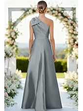 economico Lunghezza del pavimento-Linea ad A Tubino Colonna Lunghezza al pavimento Perline ricamate Abito da invitata a nozze Abito Formale Abito da cerimonia per signora Senza Maniche Monospalla Elegante Vintage Lussuoso Formale Raso