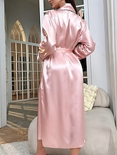 Χαμηλού Κόστους Γυναικείες ρόμπες-Γυναικεία Ρόμπα Καθημερινό Μαλακή Σατέν Μονόχρωμες Με Κορδόνια Καθημερινά Σπίτι Κρεβάτι Μακρυμάνικο Λαιμόκοψη V Μαύρο Ανθισμένο Ροζ Ρουμπίνι Χακί Καλοκαίρι Κανονικό