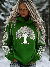 economico Top Viking-Per donna Felpa con cappuccio Stampato Grafico Geometrico Tribale Casual Manica Lunga Con Cappuccio Top Regolari Casuale Abbigliamento da sera Streetwear Blu Rosso violaceo Viola Verde Primavera