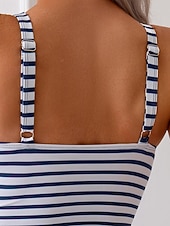 رخيصةأون تنجيد السباحة وبيكيني-نسائي حماية ضد التحسس ملابس سباحة من قطعتين ملابس السباحة مخطط ملابس السباحة أزرق عامل حماية من الأشعة فوق البنفسجية 50+ بدون كم - تزلج على الماء شاطئ سباحة الصيف