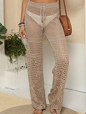 Χαμηλού Κόστους Τυλίξτε Φούστα-Γυναικεία Μαγιό Που καλύπτει Παντελόνι Μαγιό Με κοψίματα Διακοπές Ρούχα παραλίας Συμπαγές Χρώμα Αμάνικο Μαγιό