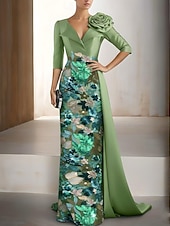  Coloană Teacă Lungime Podea Brodat cu mărgele Rochie formala Rochia Mamei Miresei Rochii de seara Rochie de bal cu fustă lungă Rochie formală Elegant Sclipici Floral Lungime Manșon 3/4 Rever Nunt