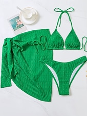ieftine Seturi de bikini-Pentru femei Costume de Baie Bikini Trei piese Fustă Costum de baie Fără Spate Costum de plajă Sexy Culoare solidă Gâtul halter Fără manșon Costume de baie