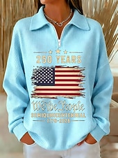 cheap Independence Day Top-Independence Day American Anniversary Patriotic Women's Pullover Sweatshirt Graphic Letter Casual Print Long Sleeve Half Zip Casual Dailywear Sports Blue Black White Red Green Spring