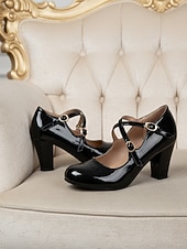 economico Retrò anni ’50-Per donna Quotidiano Lavoro Feste Fibbia Tacco a Blocco Punta Tonda Elegante Vintage Finta Pelle Fibbia Nero Bianco Rosa