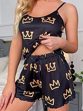 halpa Ystävänpäivä Uni &amp; Lounge-Naisten Yöpukusarja Vapaa-aika Mukavuus Kuvitettu Joustava vyötärö Nauhatoppi Shortsit Päivittäin Koti Hihaton hihnat Sininen Musta Punastuvan vaaleanpunainen Kesä Kevät Normaali