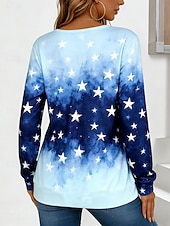  Capodanno Per donna Maglietta Stampato Grafico Stella Moda Casual Manica Lunga Girocollo Top Regolari Quotidiano Weekend Blu Estate Primavera Autunno