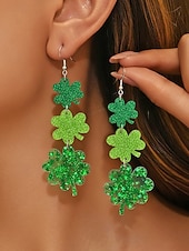 levne Příslušenství-Dámské náušnice s trojlístkem ke Dni svatého Patrika, akrylový materiál, různé styly jetelů, lehké a třpytivé, doplňky pro dámy v irském stylu, ideální na průvody, večírky a sváteční oslavy.