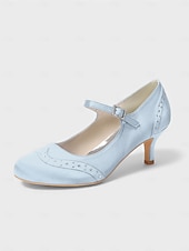 economico Madre della Sposa/Sposo-Mary Jane in raso blu navy da donna: eleganti scarpe da sposa con borchie di cristalli e tacco a gattino per la madre della sposa, cerimonie in chiesa ed eventi formali