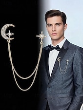 abordables Mariage ACC-Broche pour homme en alliage de faux diamants en forme de lune et d'étoile, disponible en or et en argent, parfaite pour les mariages et les événements formels.