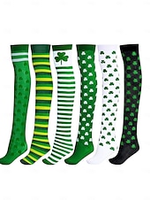 voordelige St. Patrick&amp;#39;s Day-Damessokken in St. Patrick's Day-groen, tot de knie, met klavertje vier – perfect voor feestelijke gelegenheden en de feestdagen.