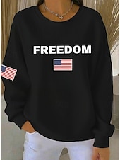  Unabhängigkeitstag Patriotische Damen Strukturierter Pullover Sweatshirt Pullover Grafisch Lässig Langarm Rundhals Reguläre Oberteile Lässig Zuhause Straße Blau Schwarz Weiß Rot Frühling Herbst