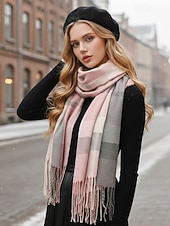 cheap Women's Scarves-Women's Faux Wool Polyester Scarf, Plaid Design, Multiple Colors, Perfect for Winter and Casual Wear