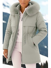 cheap Fleece-Lined Jackets-Women's Winter Coat Sherpa Jacket Comfortable Breathable Pocket Fashion Casual Plain Vacation Street Casual Daily Wear Zipper Long Hooded Regular Fit Long Sleeve Outerwear Black Red Blue Spring Fall