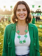  Colier acrilic pentru femei cu trifoi și pălării, modele multiple, mărgele verzi, perfect pentru sărbători, accesorii de petrecere