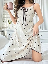 abordables Combinaisons pour femmes-Femmes Loungewear Chemise de Nuit Mode Occasionnel Doux Cœur Patchwork Robes Maison Vacances Sans manches Col carré Bleu Noir Rose Claire Rouge Été Printemps Coupe régulière