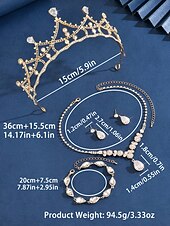 baratos Casamento ACC-Conjunto de joias de noiva com cristais para mulheres - tiara de 3 peças e colar em formato de gota. &amp;Pulseira de noiva estilo princesa com strass brilhantes. &amp;cerimônias de casamento