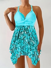 abordables Tankinis-Tankini pour femmes 2 pièces maillot de bain léopard culotte taille haute contrôle du ventre dos nu vacances plage floral en V sans manches