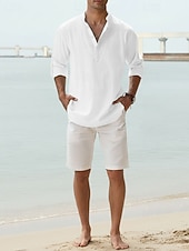 economico Camicie di lino-Per uomo Camicia Camicia di lino Camicia Estiva Camicia da Spiaggia Semplice Vacanza Camicia hawaiana Blu Nero Bianco Rosa Manica Lunga Collo alla coreana Primavera &amp; Estate Abbigliamento Base