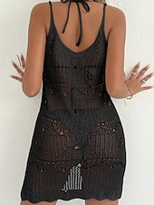 abordables Robes de plage-Femmes Maillots de Bain Vêtement couvrant Robe de Bain Robes Maillot de bain Découpé Vacances Tenues de plage Couleur Unie Col Halter Sans manches Maillots de bain