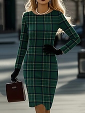 Χαμηλού Κόστους Ριγέ και γεωμετρικό φόρεμα-Γυναικεία Μίνι φόρεμα Κοντομάνικο φόρεμα Καθημερινό Ημιεπίσημα φορέματα Καθημερινά Γραφείο Κανονικό Γεωμετρικό Κυνηγόσκυλο Μακρυμάνικο Στρογγυλή Ψηλή Λαιμόκοψη